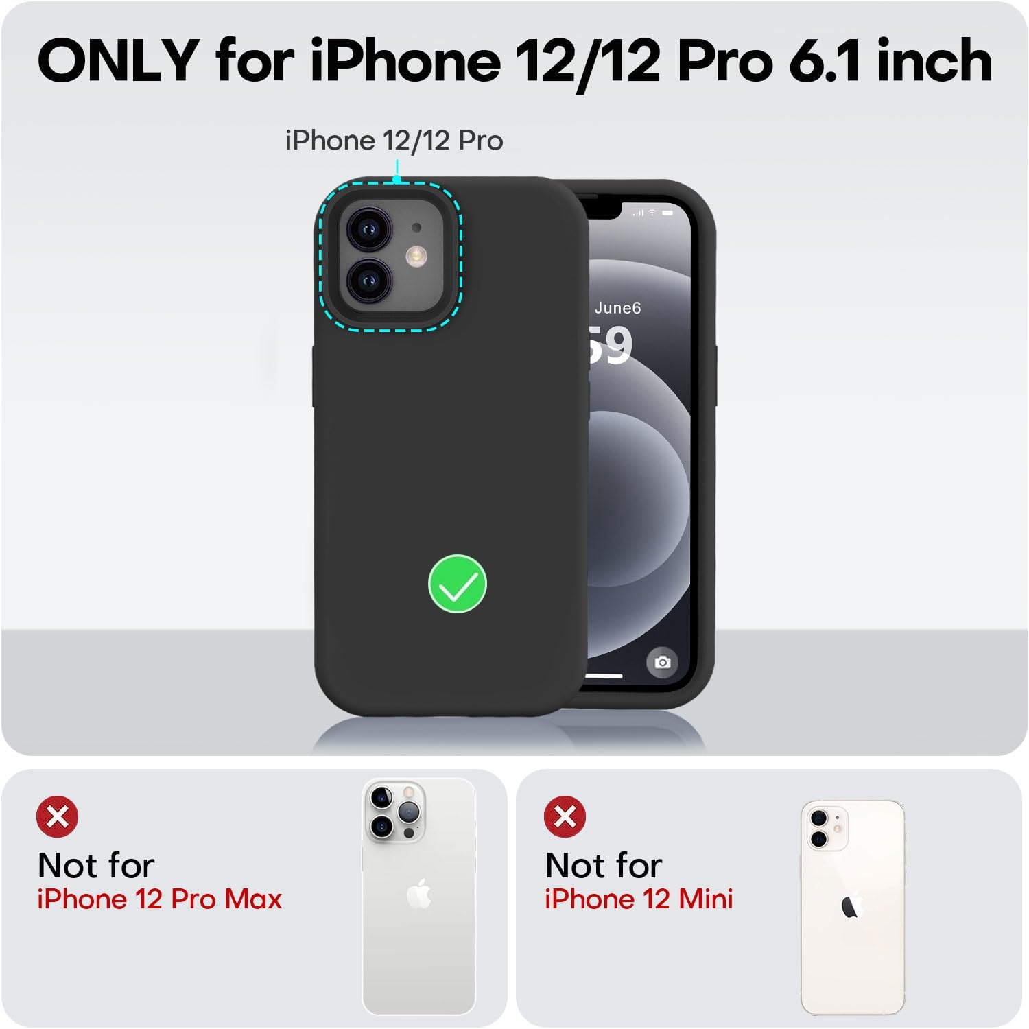 Vooii Compatible with iPhone 12 Case/iPhone 12 Pro Case, Liquid Silicone Upgrade [Soft Anti-Scratch Microfiber Lining] [Shockproof Drop Protection] Phone Case 6.1 inch - Black - Image 5