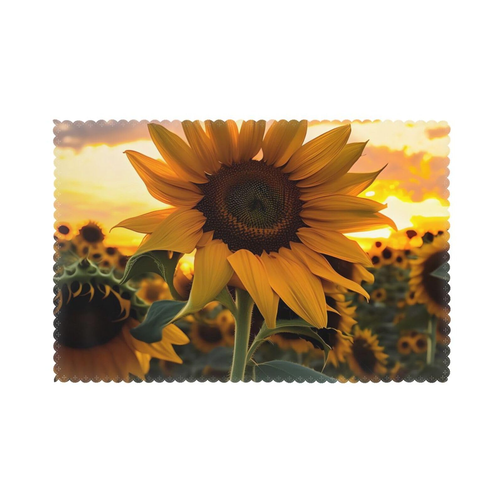 Farm Sunflower Placemat set of 6, oil-proof and insulated dining table placemats, washable and wipeable.