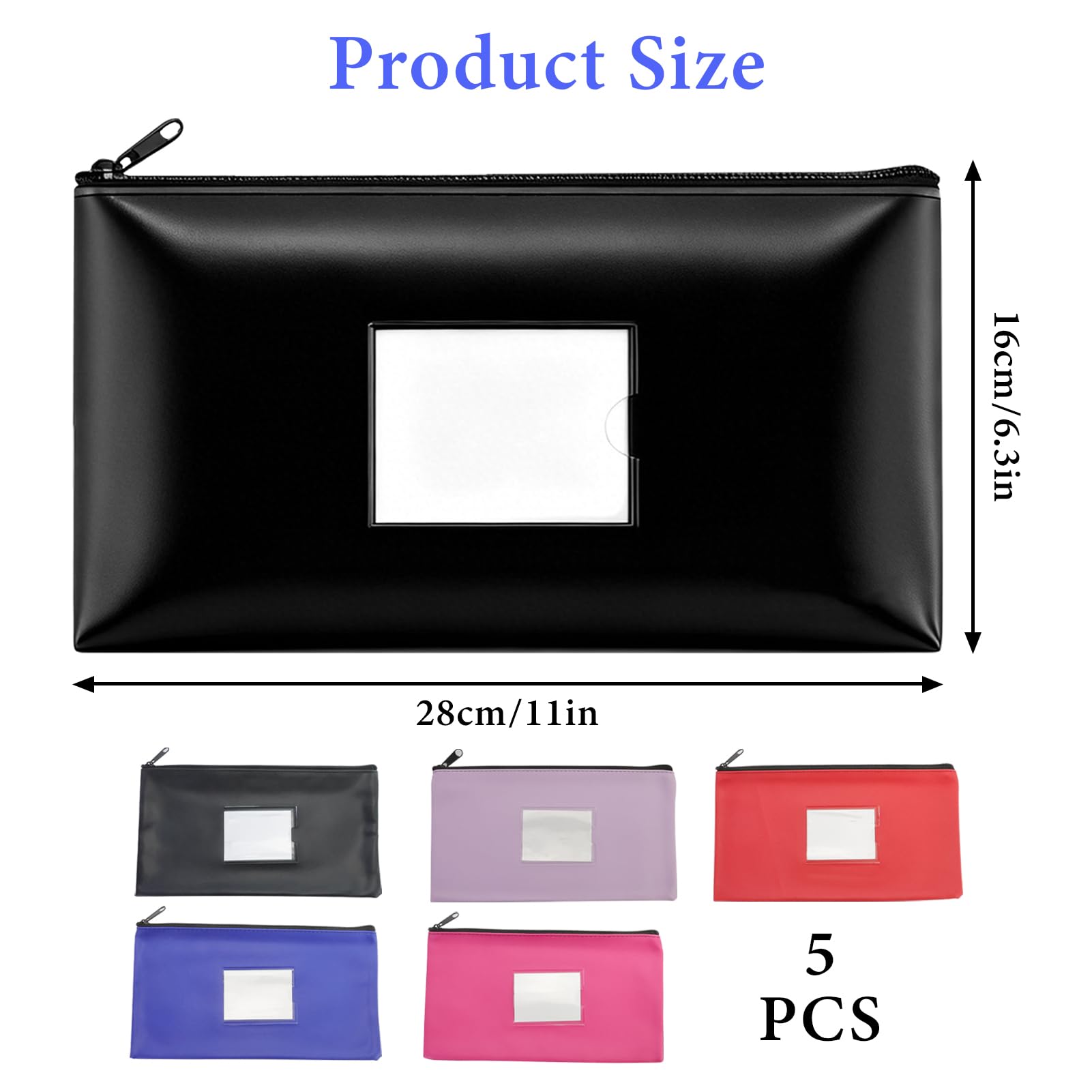 5 Piezas Bolsa para Guardar Dinero, Bolsa Dinero con Cremallera, Bolsa para Billetes de PU Cuero Impermeable con Cremallera, para Guardar Billetes y Archivos (28 x 16cm)
