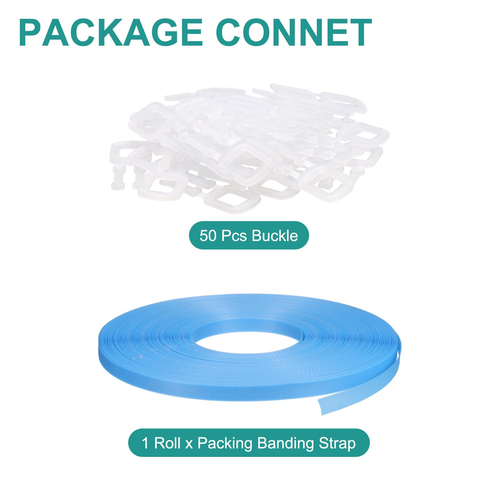 PATIKIL Kit De Bande D'Emballage En Plastique De 110 Verges, 2 Rouleaux De Bande D'Emballage Avec 100 Boucles Transparentes Outil De Bande Universel Pour Boîtes En Carton Articles En Bois,