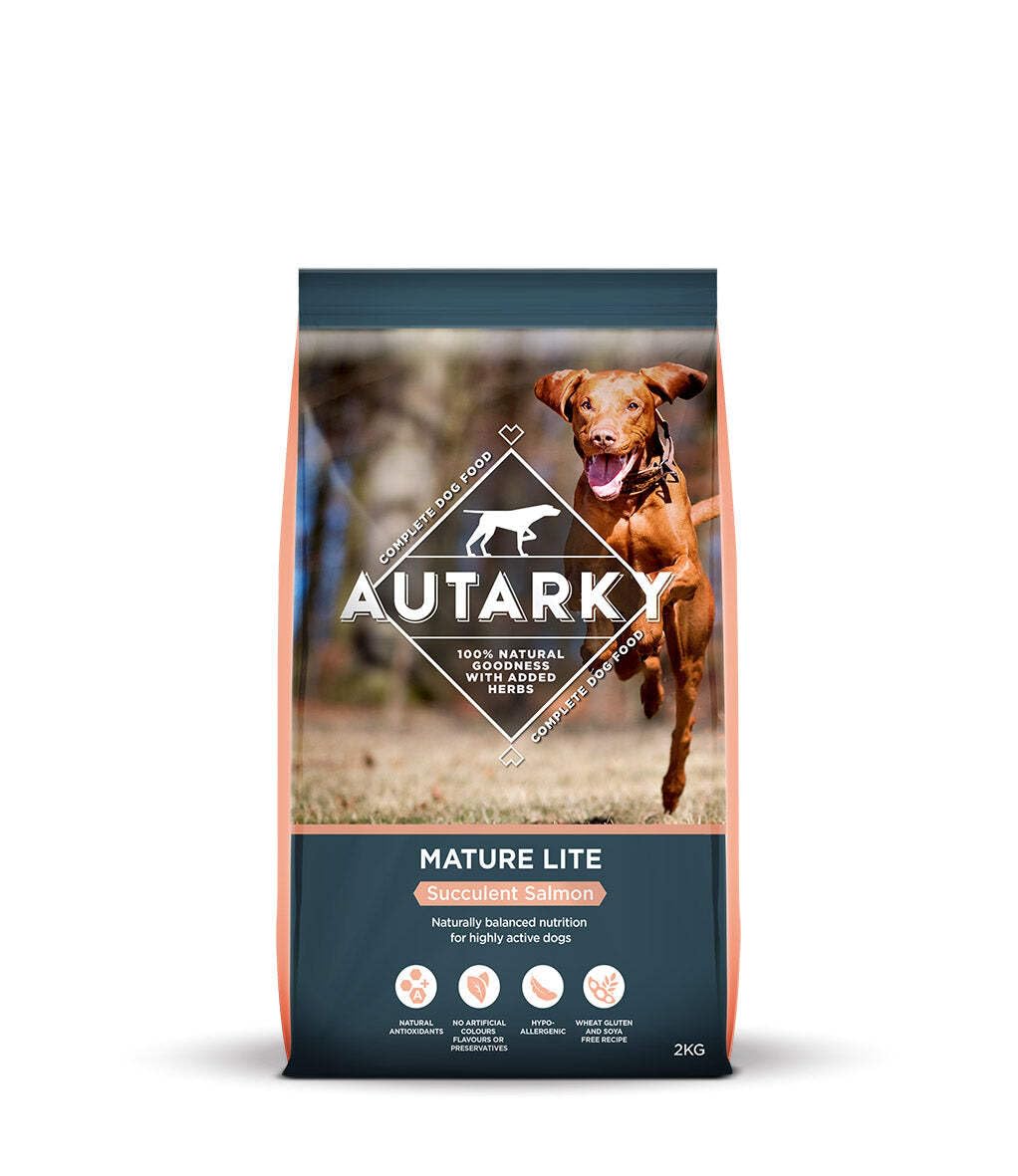 Autarky Mature Dog Lite Succulent Salmon Dry Dog Food 2kg - Complete Lower Calorie Dog Food with Salmon, Omega 3 and Joint Support for Older or Overweight Dogs