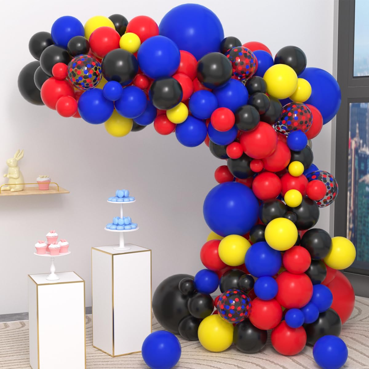 Red Blue Black Yellow Balloon Garland Arch - Blue and Black Balloons Red Yellow Black Balloons Red Blue Balloons for Super Robots Spider Hero Birthday