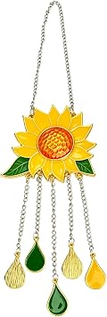 Sunflower Wind Chimes Ornaments, Mini Beautiful Stained Glass Window Hanging Panel Decoration with Chain for Home Panel Patio Porch Garden Backyard Decor GiftSize30 x 8 cm