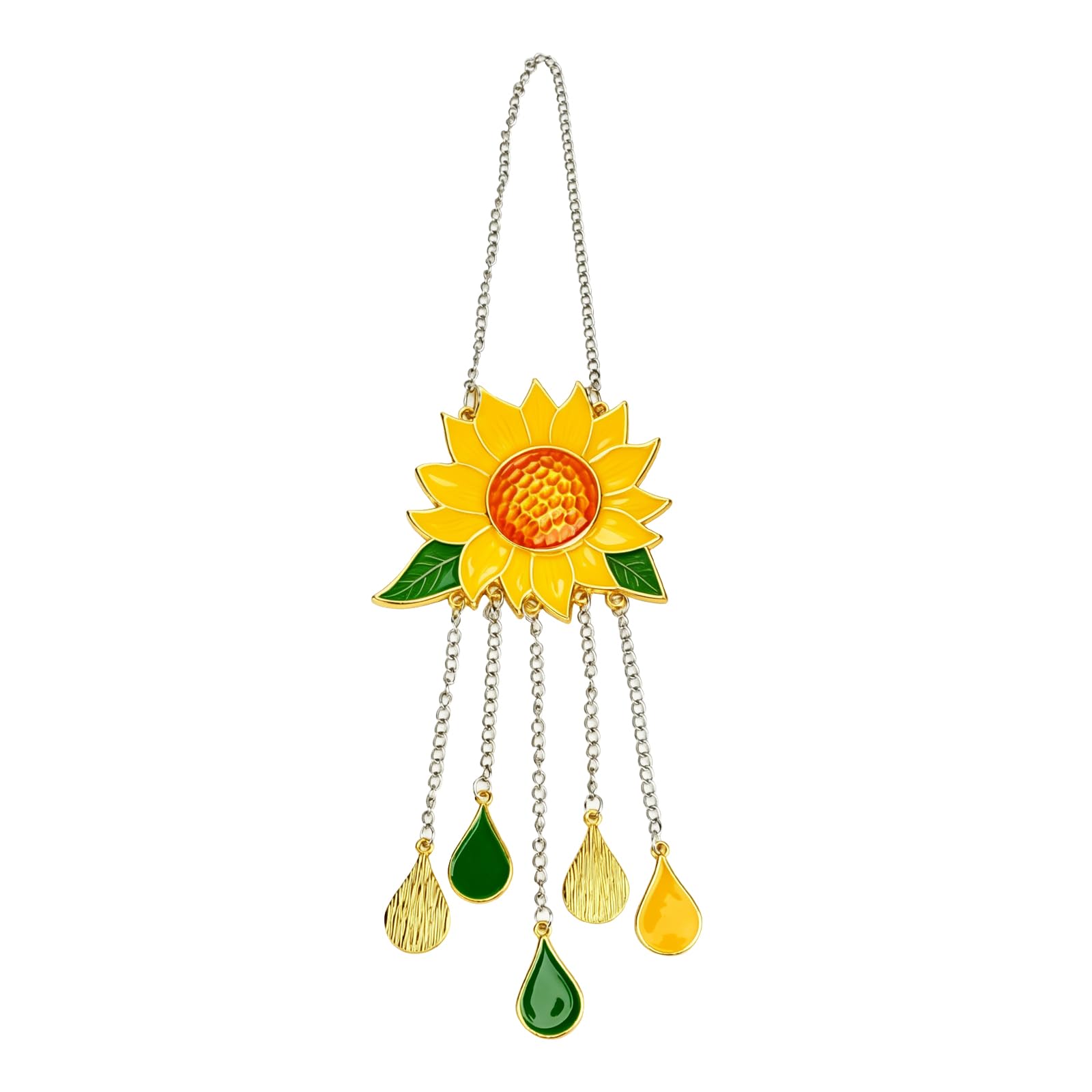 Dripping Sunflower Pendant Wind Chimes, Small Sunflower Wind Chimes for Garden, Beautiful Stained Glass Window Hanging Panel Decoration with Chain for Home Garden Decor(COLOR:Pendant)