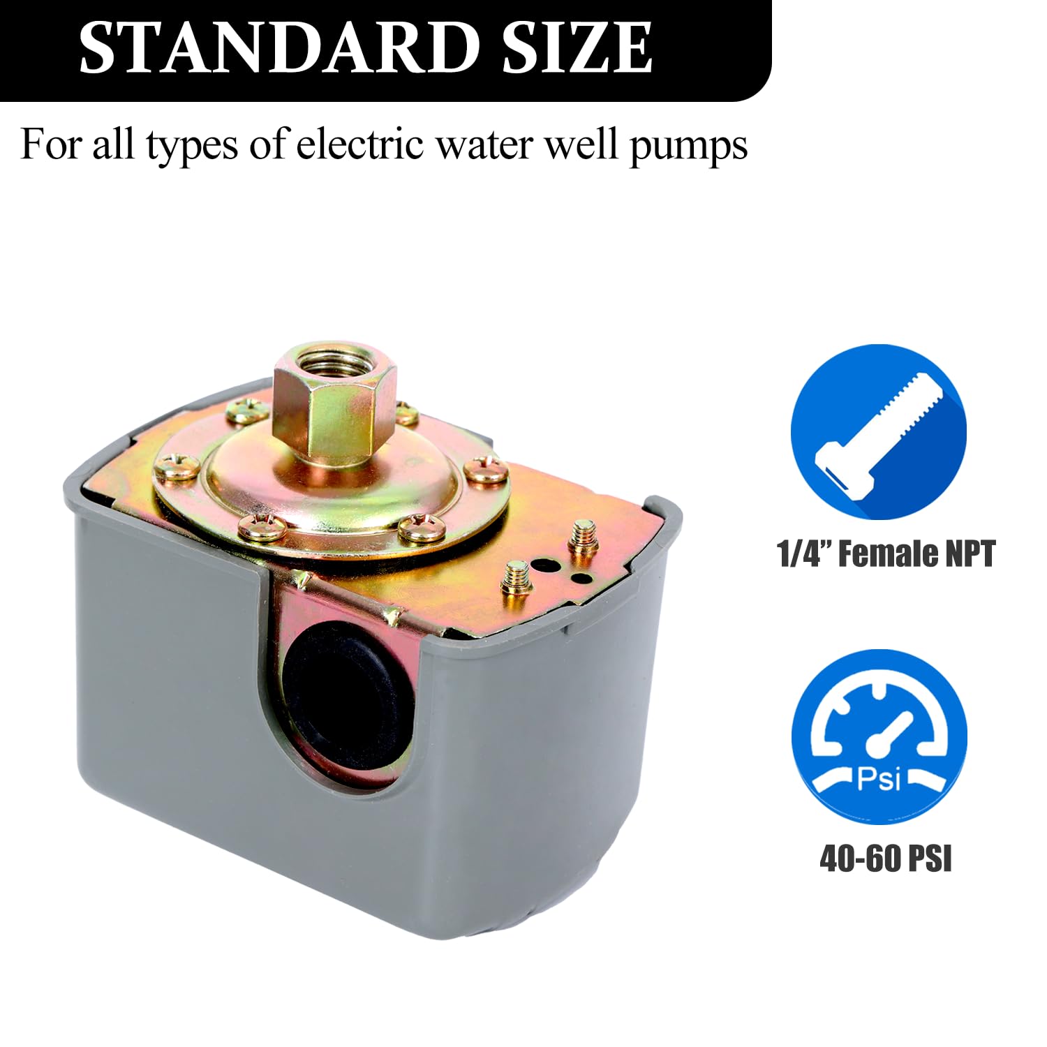 1/4 NPT Pressure Control Well Pump Pressure Switch 40-60 PSI | 1/4
