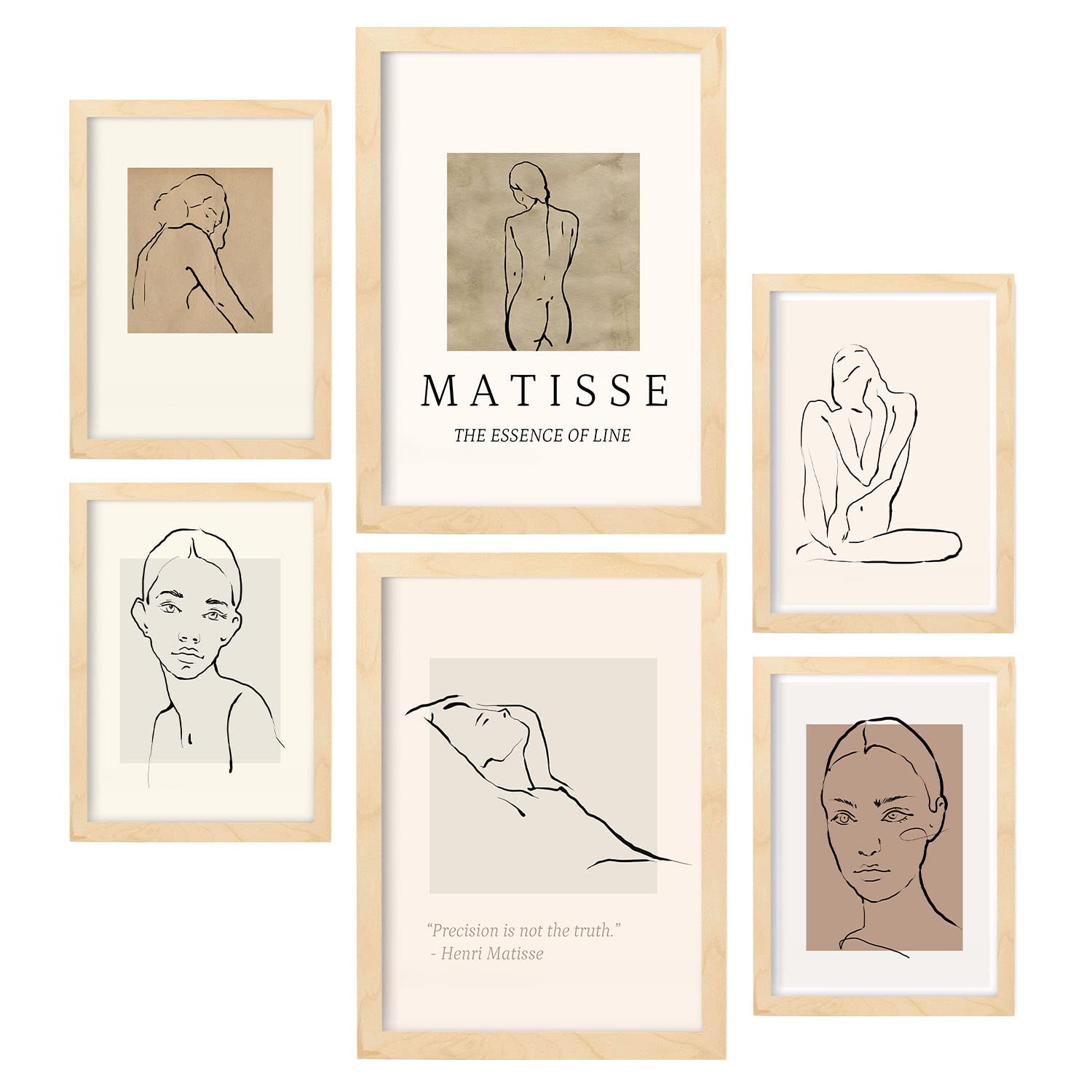 Nacnic Set of 6 posters Beauty of Bodies. Collection of posters in collage aesthetic for interior decoration. Sizes A3 and A4. Light wood frames.