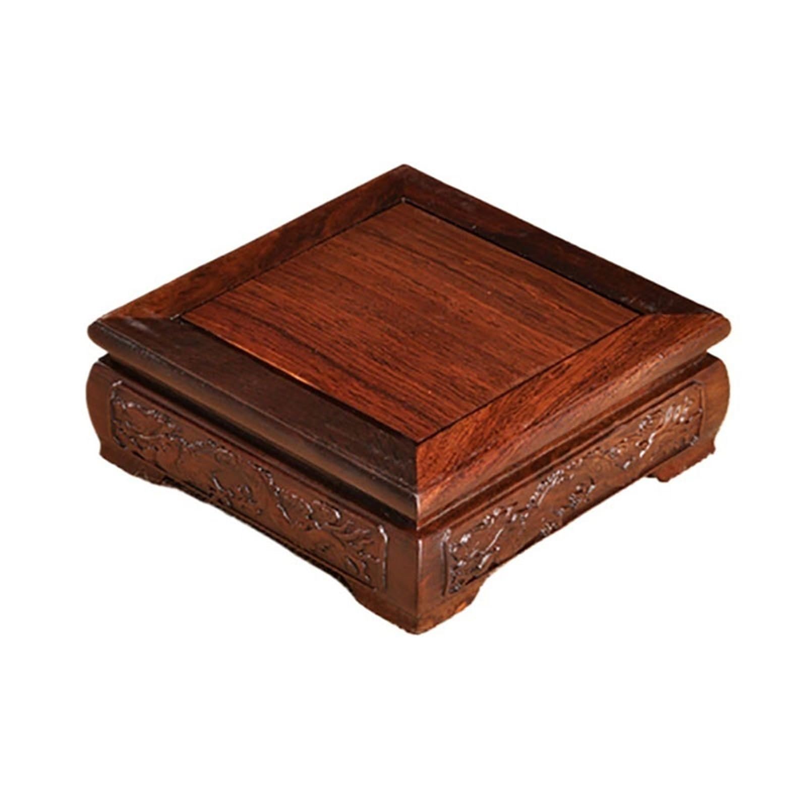 S5b8W3g7 Pedestal Square Mahogany Chinese Carving Base Ornaments Pedestal Decor(Large)
