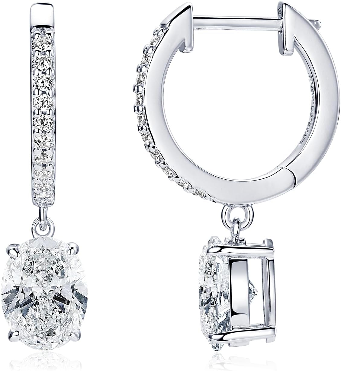 1.5ct Oval Moissanite Huggie Hoop Earrings, D Color VVS1 Clarity, 925 Sterling Silver Dangle Earrings for Mother's Day Wedding Birthday Jewerly Gifts (Silver)