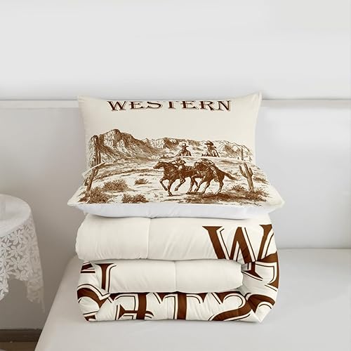 Miniatura 7 de Manfei Western Cowboys - Juego de edredón para niños, tamaño matrimonial, juego de ropa de cama retro con plantas del desierto de cactus, decoración