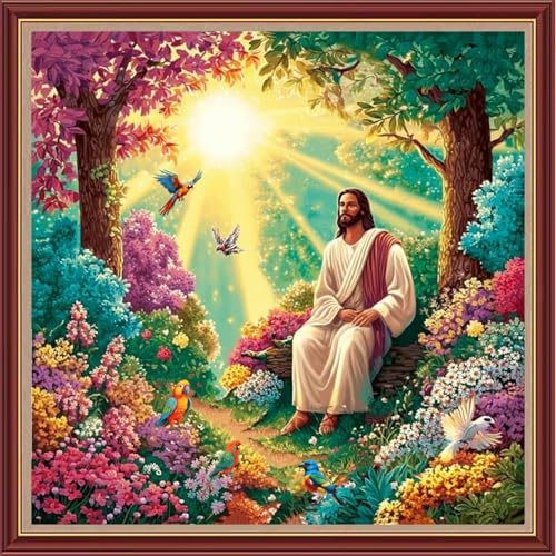 Image of Dooxvey Cross Stitch Kits for Adults Beginners,Full Range of Cross-Stitch Stamped Kits Needlepoint Kits for Beginners Embroidery Kits 11CT Cross Stitch Patterns-Jesus Sunrise 18x18 inch