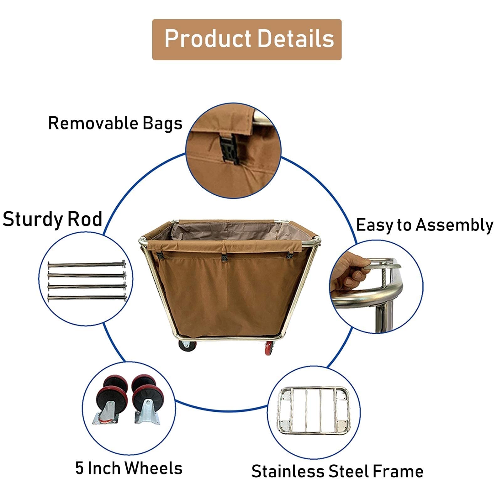 Panier à Linge Mobile 210 Litres - Tissu Oxford, 4 Roues Dont 2 Freinées, Pour Buanderie Ou Salle De Bain