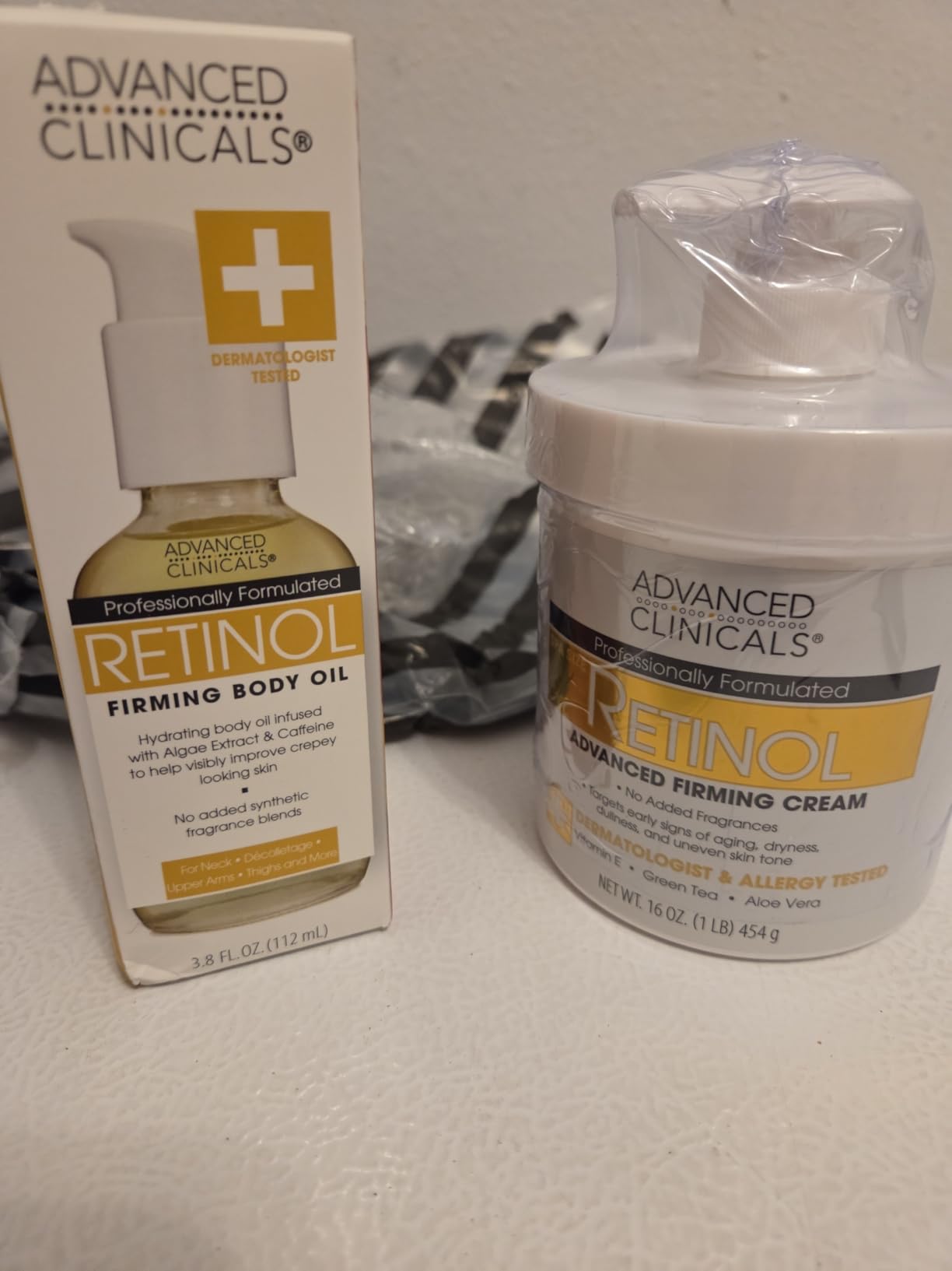 Advanced Clinicals Retinol Body Oil + Firming Retinol Body Lotion 2pc Set | Fragrance Free Retinol Massage Oil + Moisturizer Cream| Crepey Skin Care Treatment, 2pc Bundle 16OZ