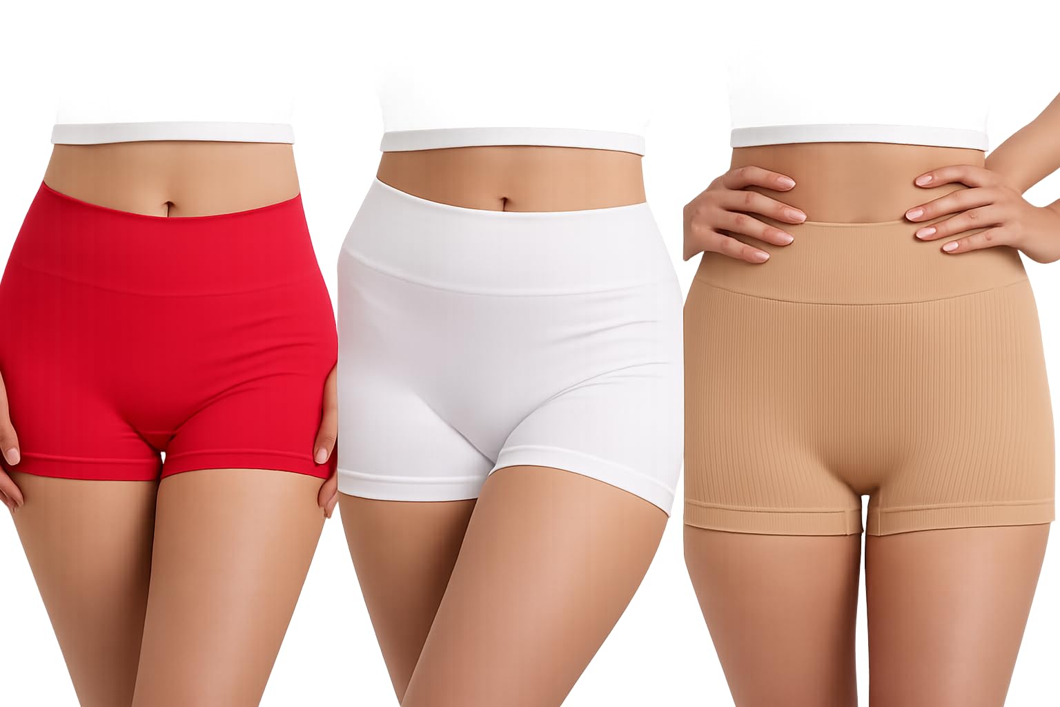 Women's High Waist Shorts Pack of 3 | Seamless Full Coverage Innerwear | Soft, Stretchable & Comfortable | Free Size-image-44
