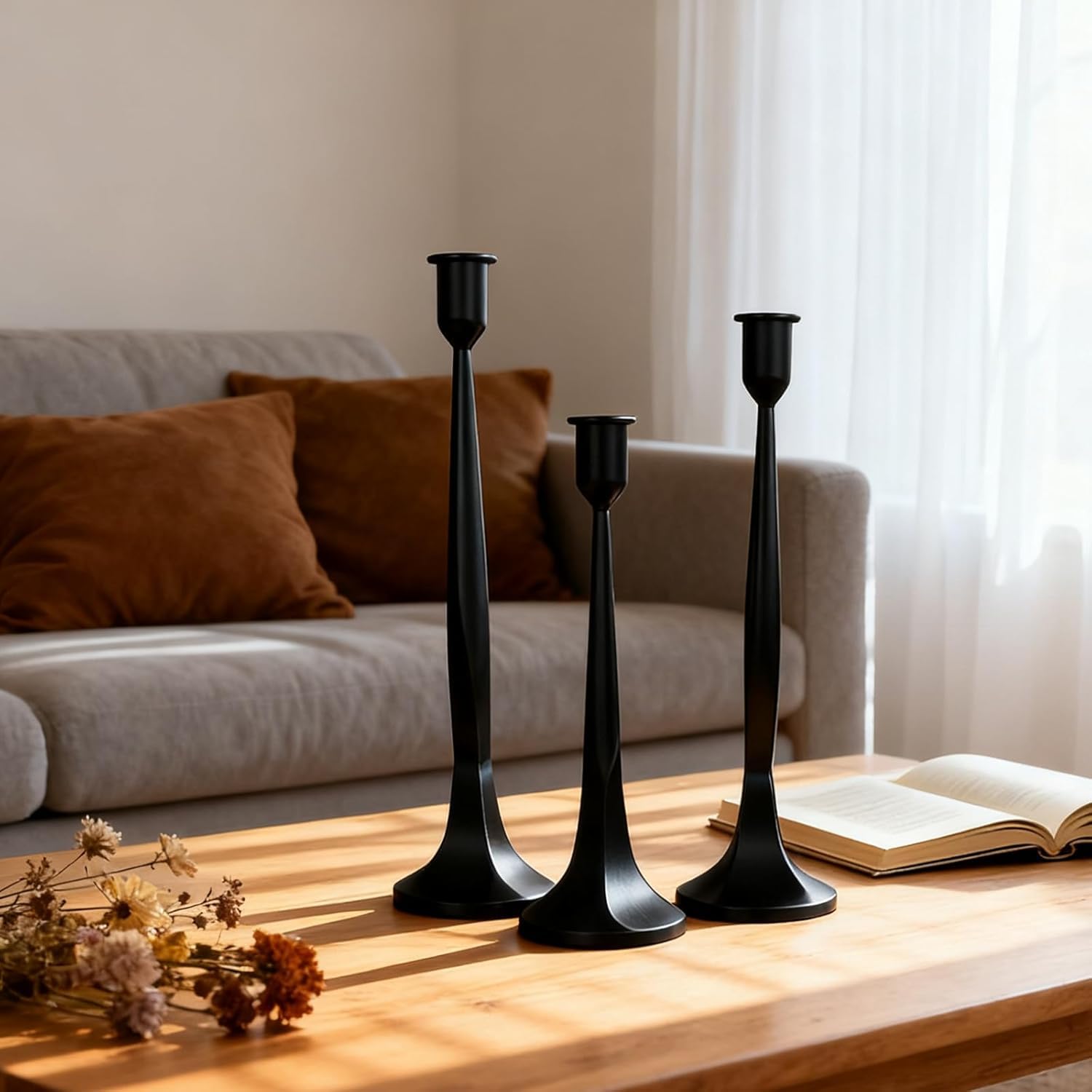 Candelabros de 30,5 cm, 35,5 cm y 39,5 cm, Juego de 3, Aptos para Velas de 2,2 cm, Ideales para Bodas, mesas de Comedor y decoración del hogar.