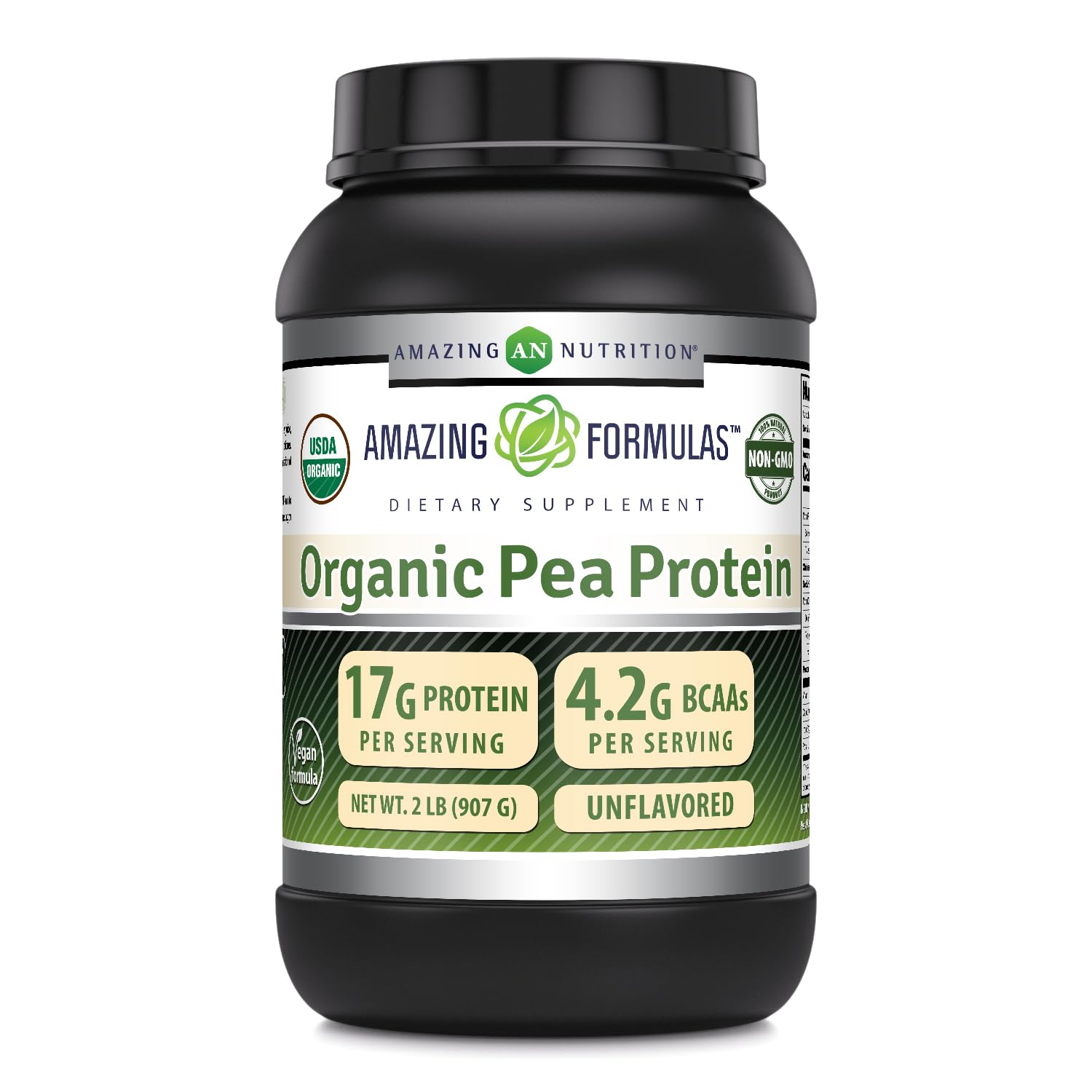 Amazing Formulas Organic Pea Protein Unflavored Supplement | 17 G Protein per Serving | 2 Lb (907 G) | Non-GMO | Gluten-Free | Made in USA Unflavored 2 Ounce (Pack of 1)