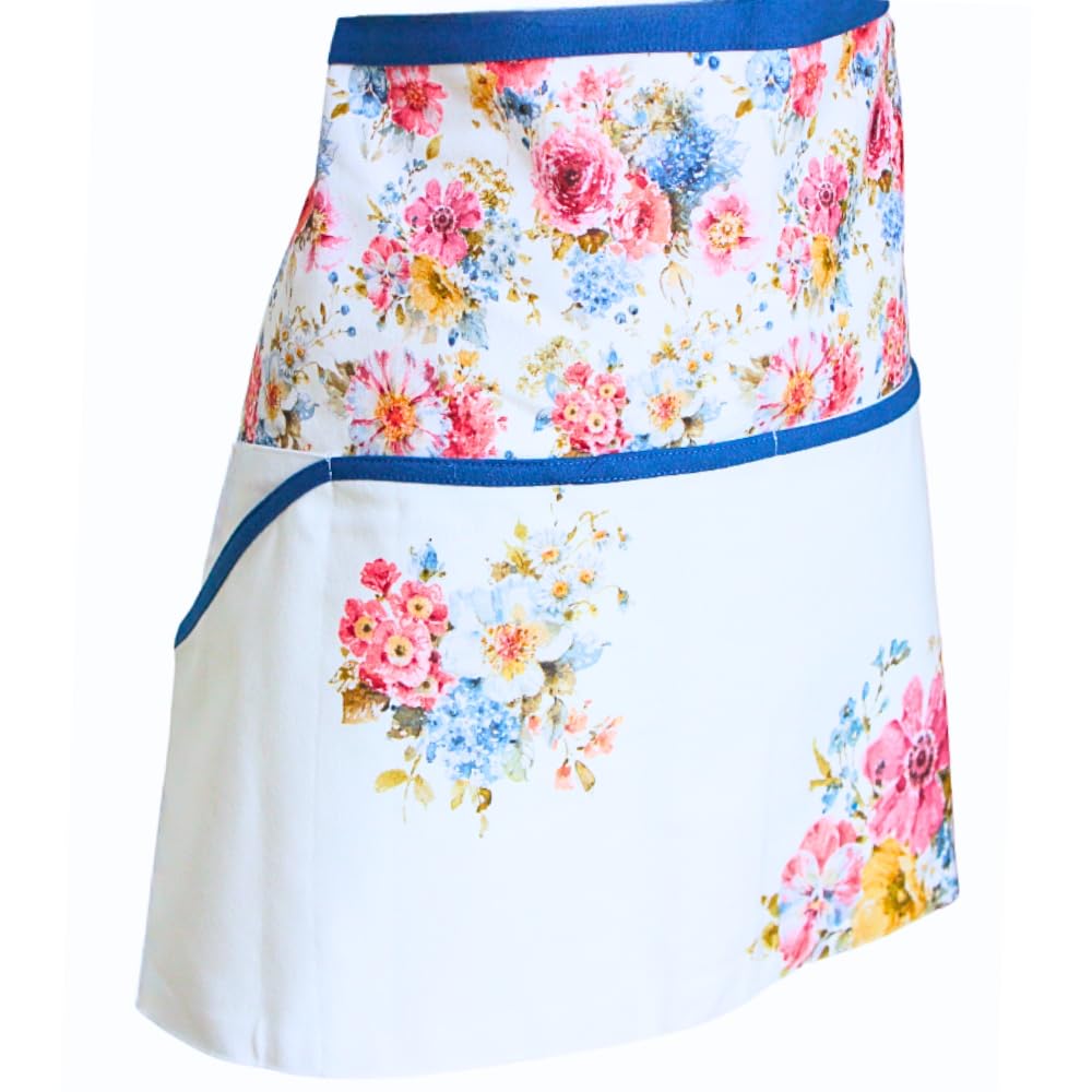 Dekohelden24 Grembiule da giardino in 100% cotone, senza bavaglino, motivo: Garden Flower Cream, dimensioni: ca. 45 x 75 cm (A x L x P), Crema colorata, 45 cm hoch