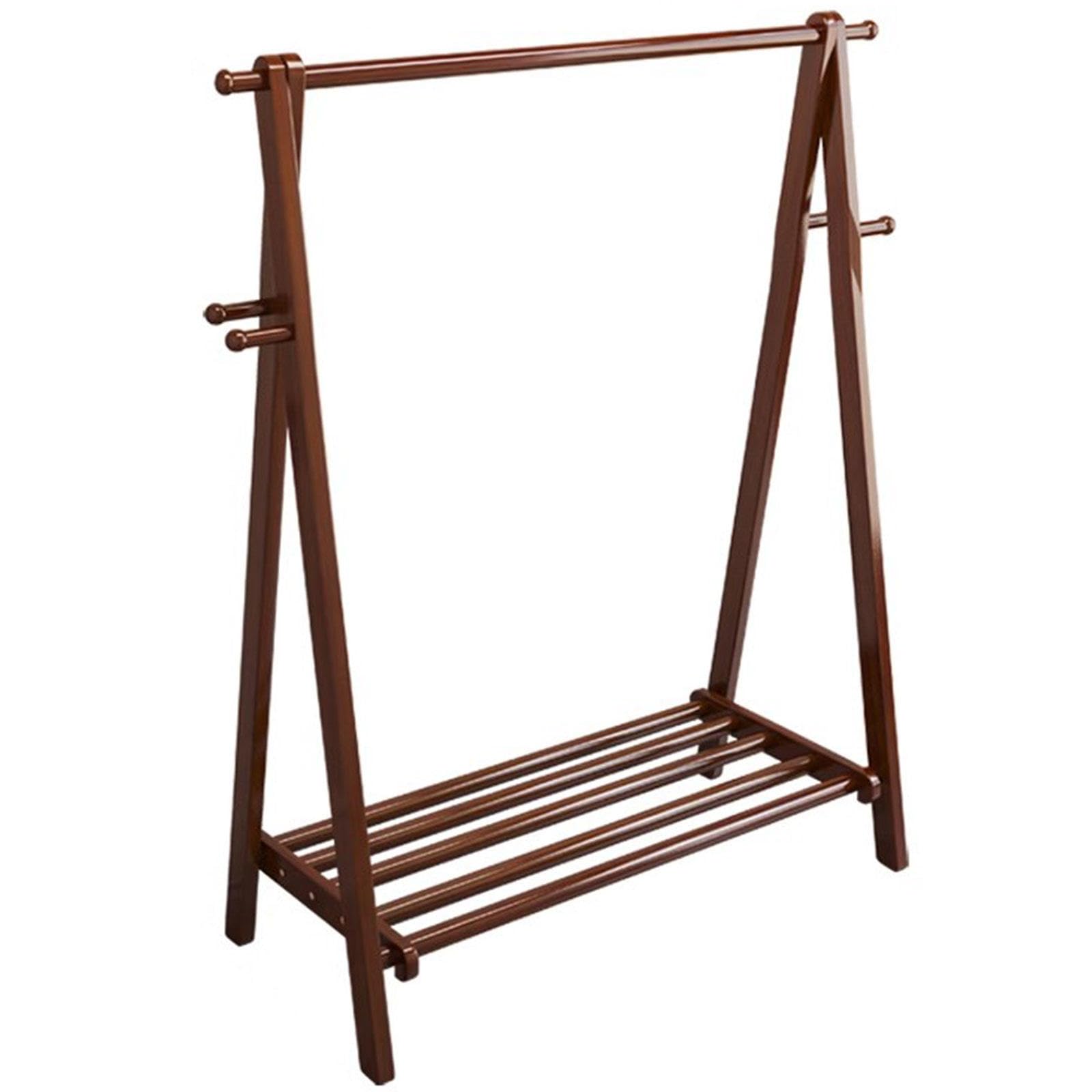 Clothes Rail Rack with Storage Shelves and 6 Hooks Wood Garment Rack Free Standing Coat Rack for Hanging