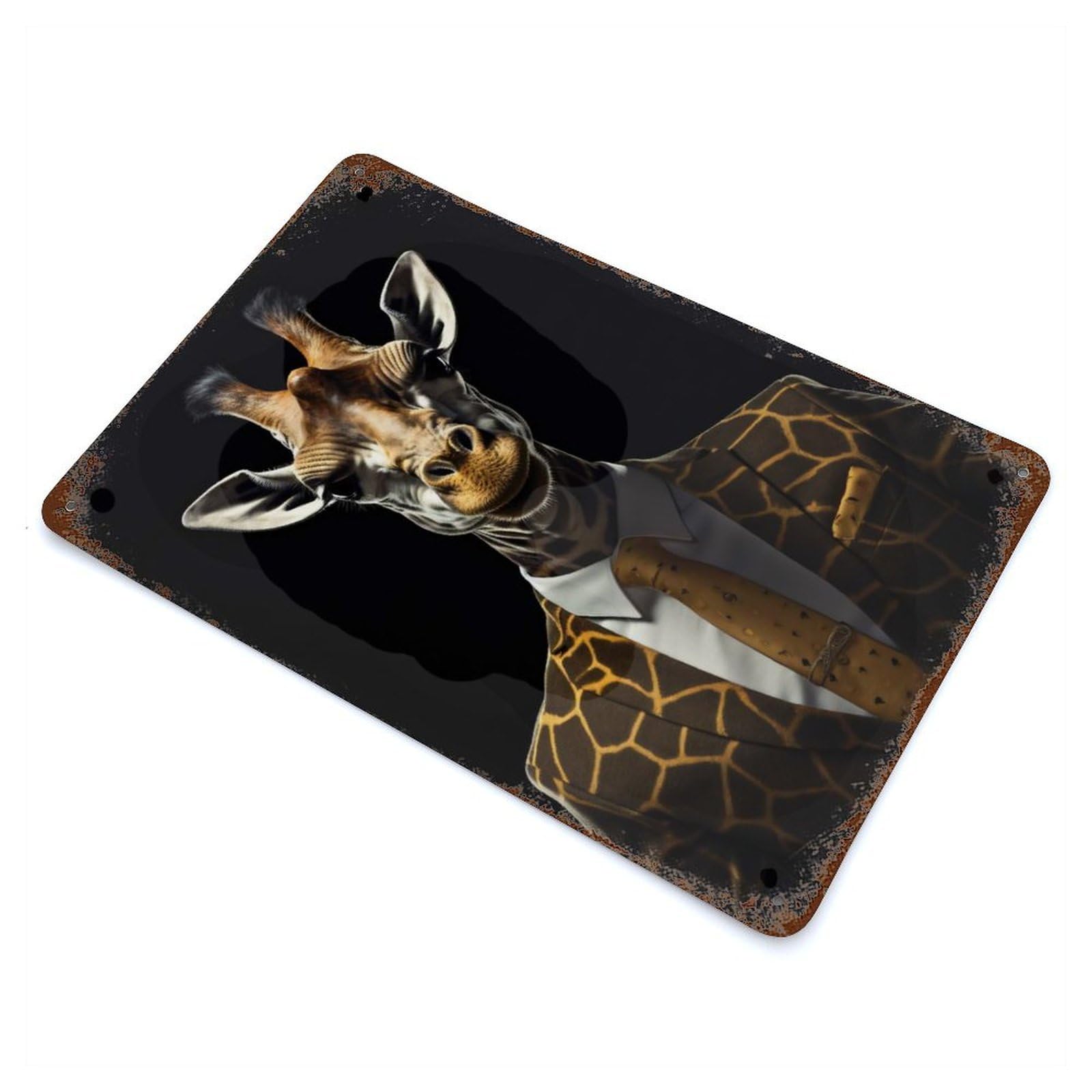 Business Giraffe Vintage Wall Sign 11.8"x7.9", Rust Effect Metal Decor for Office, Studio And Wall Decor