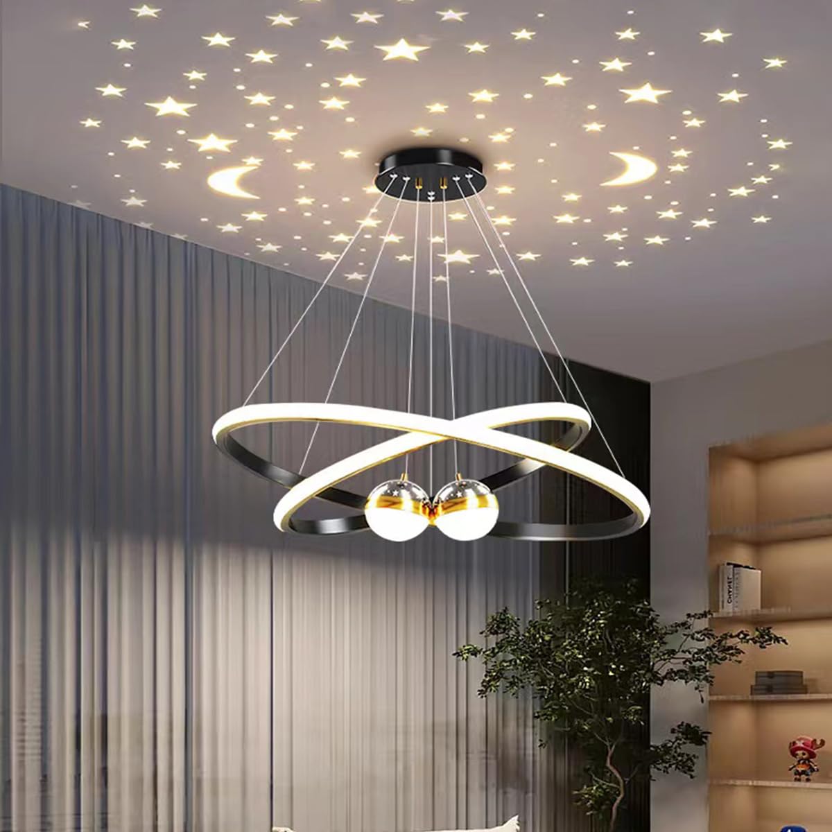 LED Pendant Lamp Dining Table Pendant Lamp Dimmable Creative with Remote Control Pendant Lamp Modern Chandelier for Dining Room Office Kitchens LED Living Room Ceiling Lights (Black, L40+60cm)