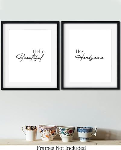 Miniatura 2 de Hello Beautiful, Hey Handsome - Impresiones artísticas para pared (juego de 2)  Decoración de dormitorio principal para parejas  Impresiones de