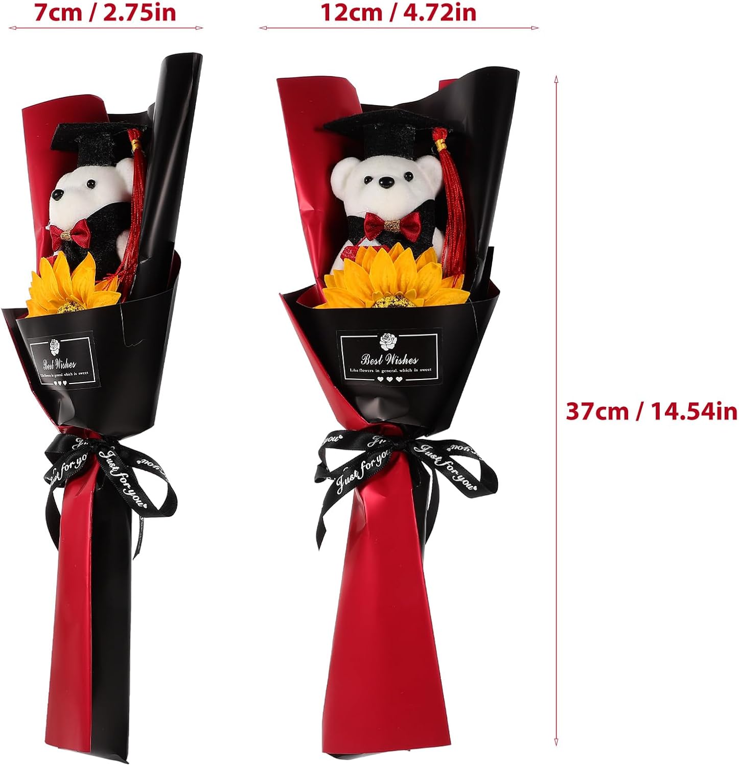 LUOZZY 3Pcs Graduation Artificial Flower Bouquet Graduation Bear Flower Bouquet Plush Bear Doll Rose Bouquet for Class of 2025 Grad Party Favor