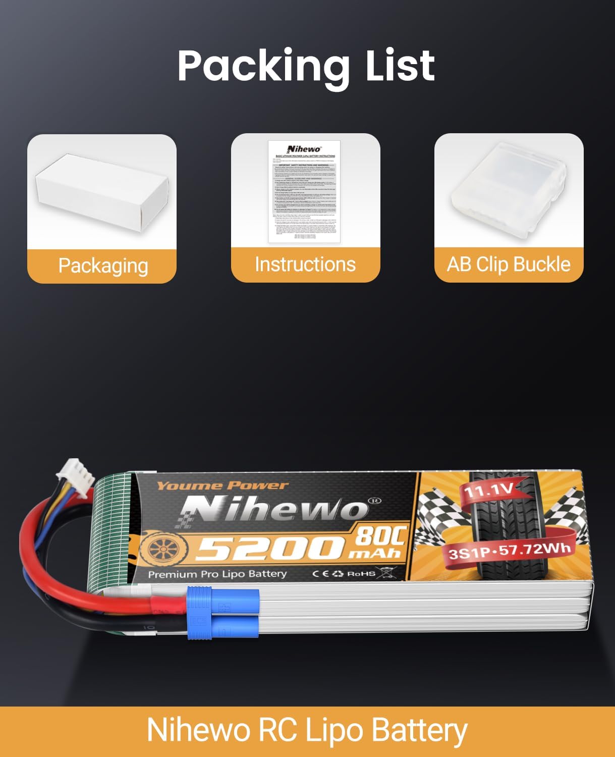 3S Lipo Battery 5200mAh 11.1V RC Battery 80C Soft Case with EC5 Connector Compatible with 1/8 1/10 RC Car Truck Truggy Boat Airplane Helicopter(2 Packs)