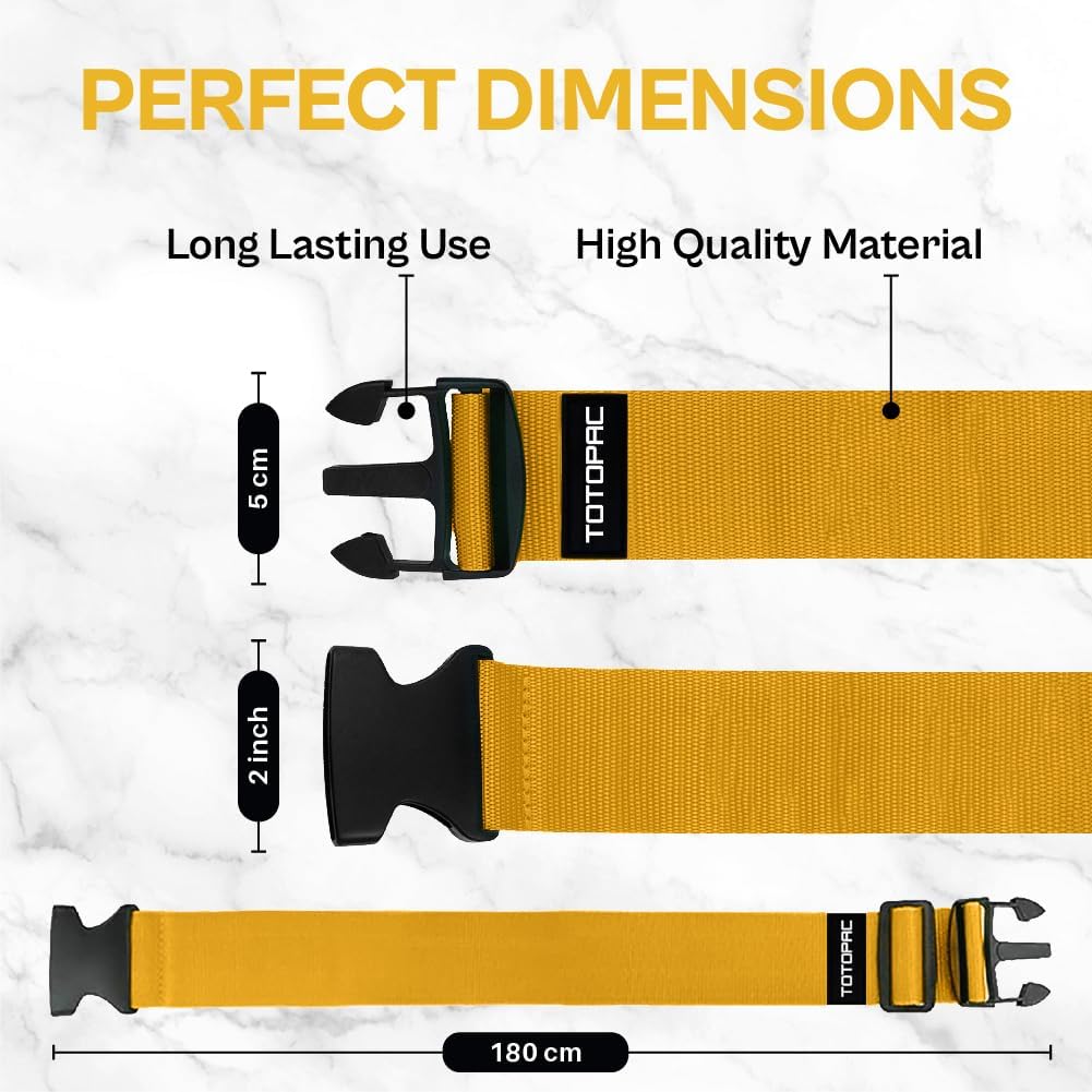 4 Pack Luggage Straps, Adjustable Suitcase Belts 72" x 2" with Quick Release Buckle, Durable Travel Accessories for Secure Luggage and Easy Identification (Yellow)