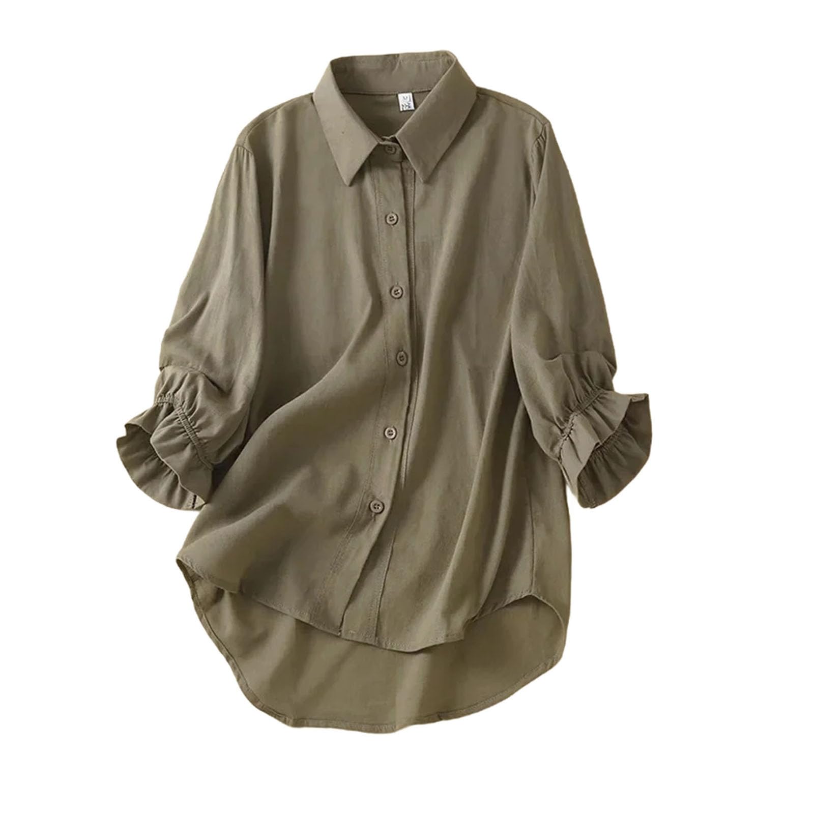 Camisa casual de manga larga para mujer, talla grande, estilo de algodón y lino, de un solo botonadura