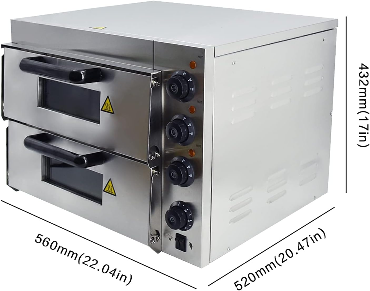 T-CAT Forno elettrico per pizza da 3000 W, con pietra refrattaria da 400 x  400 mm, in acciaio inox, argento, a doppia camera, forno per pizza,  temperatura fino a 350 °C :