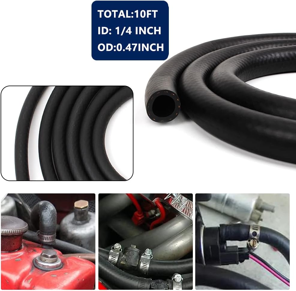 NBR Fuel Line Hose Black Nylon Steel Oil Gas Fuel Line Hose 1/4 Inch Inside Diameter Suitable for Fuel Systems Engines Tube Hose 10 Feet