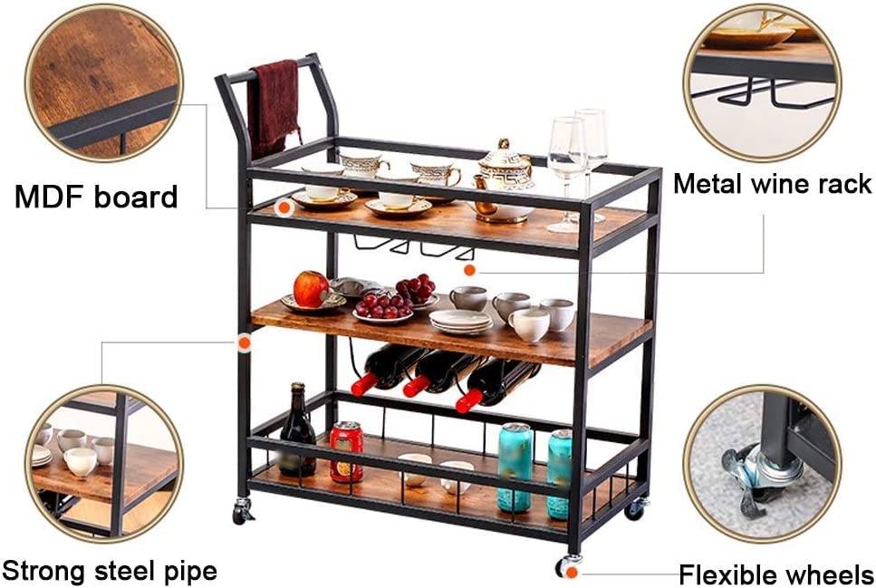 Mobile-Bar-Cart-Serving-Wine-Cart-for-Dining-Party-Bar-Serving-Cart-Home-Rustic-Mobile-Kitchen-Serving-cartIndustrial-Vintage-Style-Wood-Metal-Serving-Trolley-with-wine-rack Mobile Bar Cart Serving Wine Cart for Dining Party Bar Serving Cart Home Rustic Mobile Kitchen Serving cartIndustrial Vintage Style Wood Metal Serving Trolley with wine rack