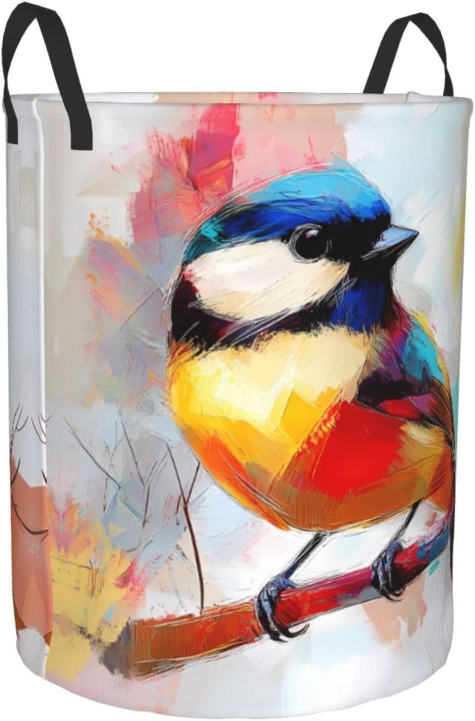 Cute bird Round Single-layer Laundry Basket, Portable Storage Laundry Basket, Bedroom Clothes Storage Basket with Handle