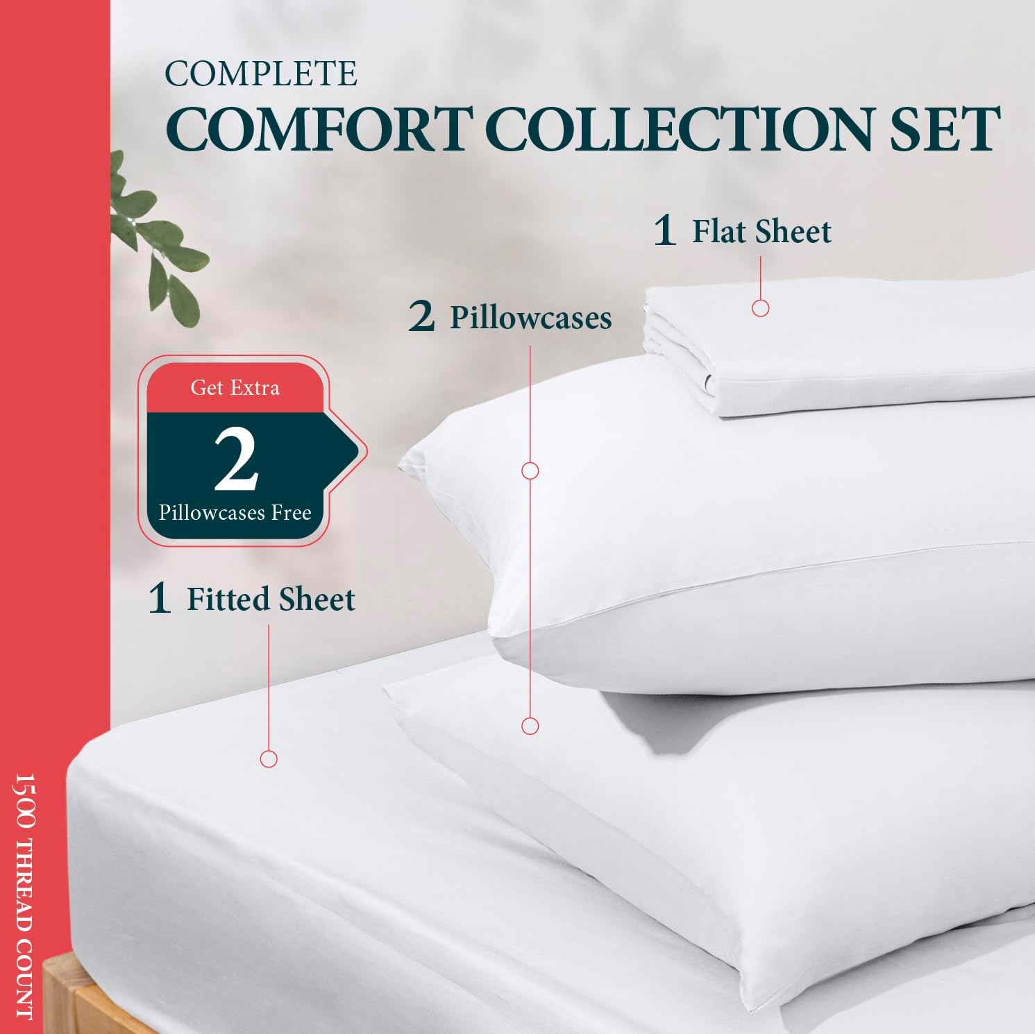 Ashton Sheets 100% Egyptian Cotton Sheets King Size - 4 PC 1500 High Thread Count Sheets King White, Silky Soft, Cooling, Sateen Weave, Luxury Hotel Collection Bedding, 17" Deep Pocket Bedsheet - Image 3