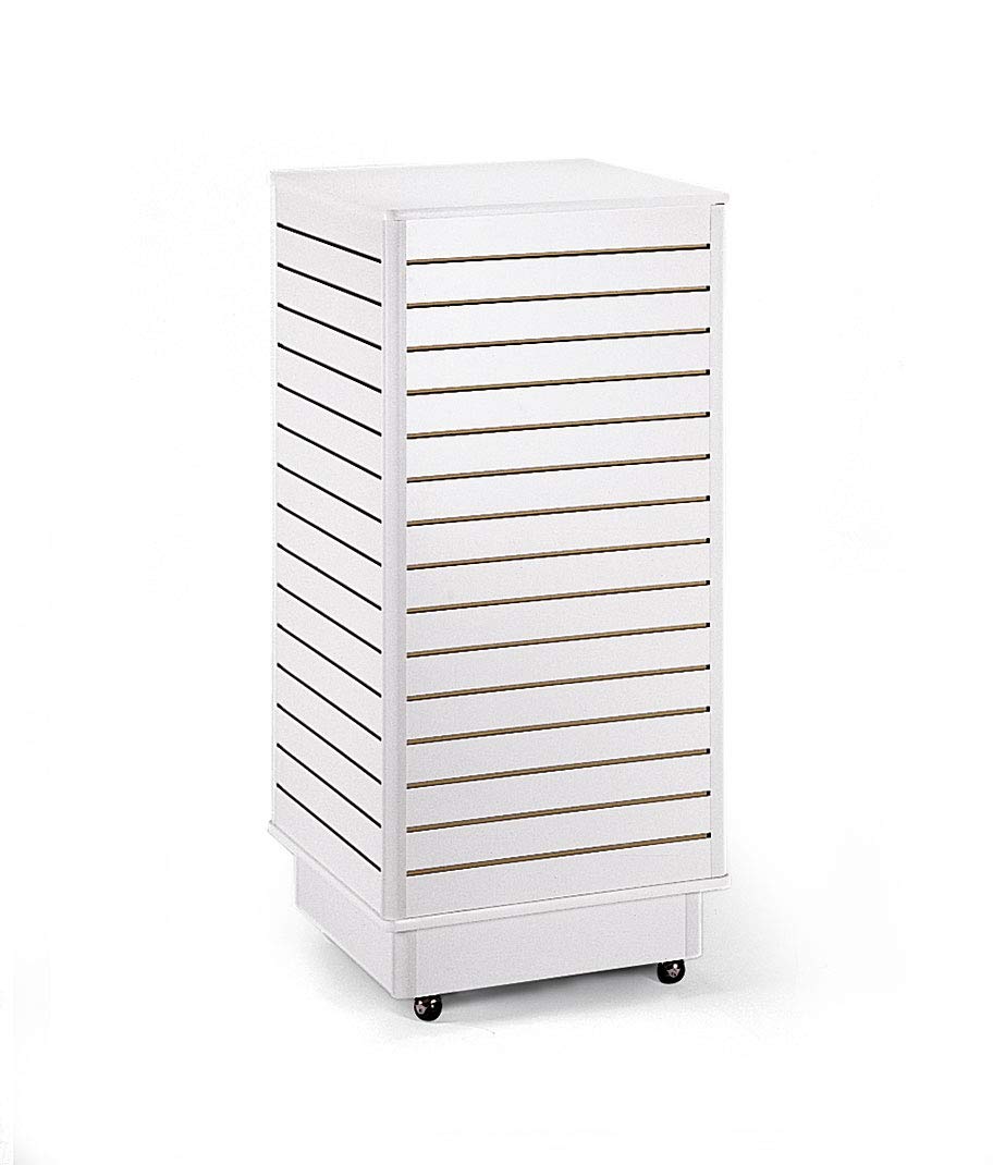 SSWBasics White Melamine Slatwall Tower - Rolling (Wheels Included) - 24"L x 24"W x 54"H - Multi-Purpose Retail Display - Sturdy Rotating Design