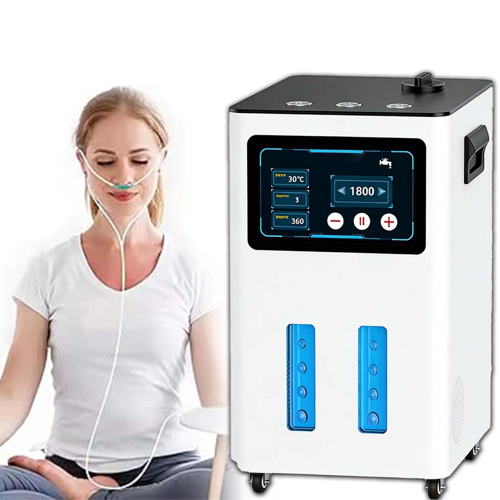 Aparat Do Terapii Wodorowej, Inhalator H2 Z Trzema Portami, Czystość 99,99%, Przepływ 900-4200 Ml/Min, 7-Warstwowa Separacja, Cichy Wentylator ≤40 Db, Zbiornik Na Wodę 3 L(White,1200ml/min)
