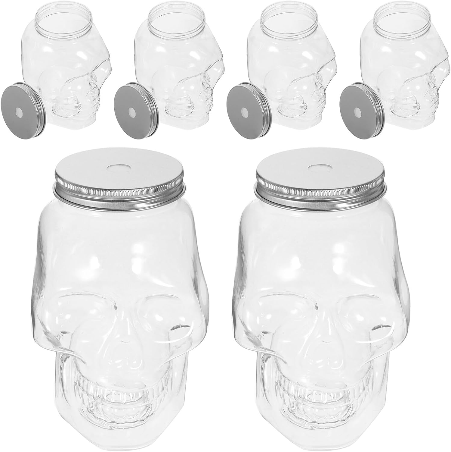 Alipis 6pcs 800ml Halloween Skull Beverage Bottles with Lid Plastic Empty Juice Containers Reusable Smoothie Drinkware for Party and Travel