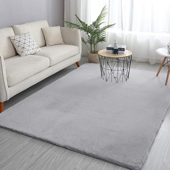 amazelo cart Shaggy Floor Carpets for Living Room, Elegant Bed Side Runner, Modern Carpets for Bedroom, Drawing Room, Kids Room, Soft Sofa Carpets for Living Room [Size 4x6 feet, Color Steal Grey]