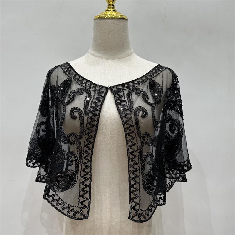 Specell 1920s Shawl Wraps Wedding Bridal Wrap Sequin Beaded Shawl For Evening Dresses Wedding Gatsby Party Harlem Night - Image 5