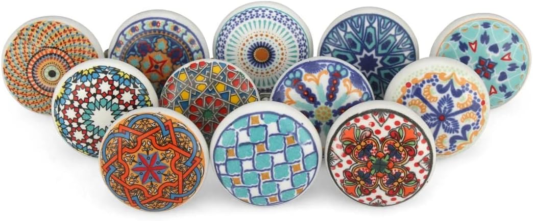 ATCUSA Assorted Rare Hand Painted Retro Mandala Cabinet Door Drawer Knobs and Pulls for Kitchen Cabinets Dresser and Cupboard (20)