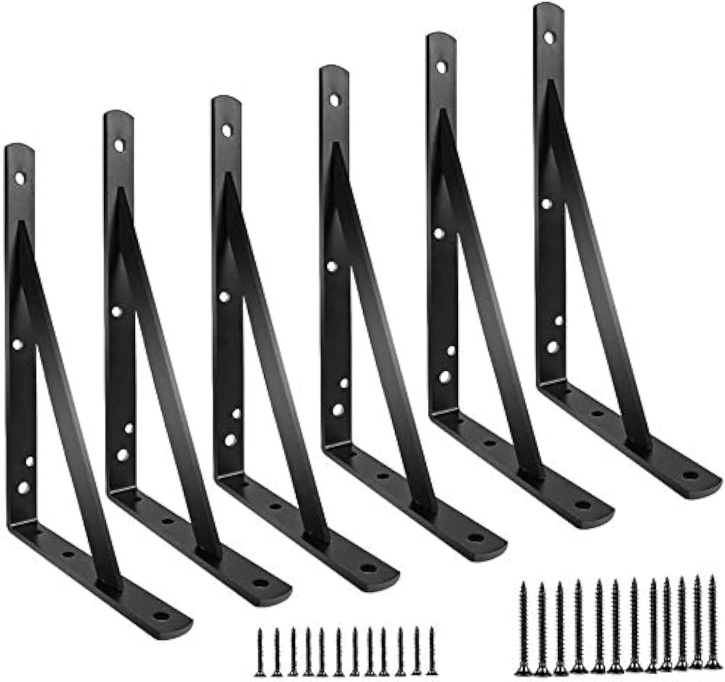 Shelf Brackets 12 inch, Heavy Duty Floating Shelf Bracket for Open Shelving, Black Metal L Bracket Angle Wall Brackets for Shelves - 6 Pack with Screws - Multi-Size Available
