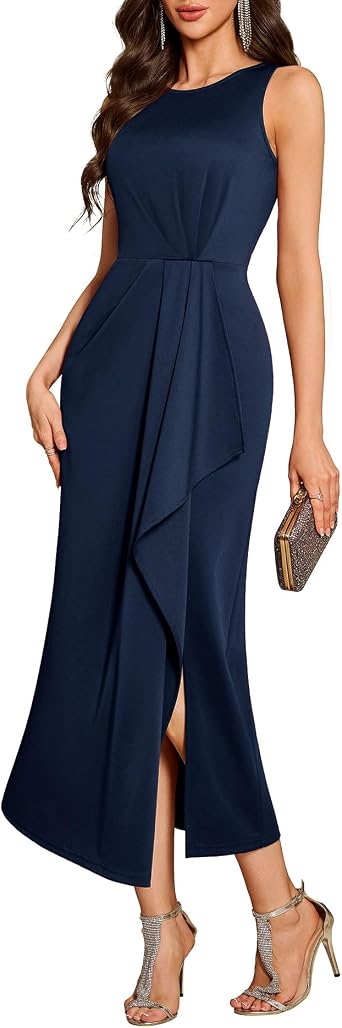BeryLove Womens Formal Wedding Guest Slit Dress Classy Sleeveless Long Prom Gala Dresses