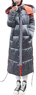 FGUUTYM Women's Long Winter Down Jacket, Warm Quilted Jacket with Turtleneck, Patchwork Winter Jacket with Hood, Knee-Length Winter Coat, Windproof Winter Jacket, Waterproof Puffer Jacket, Mountain