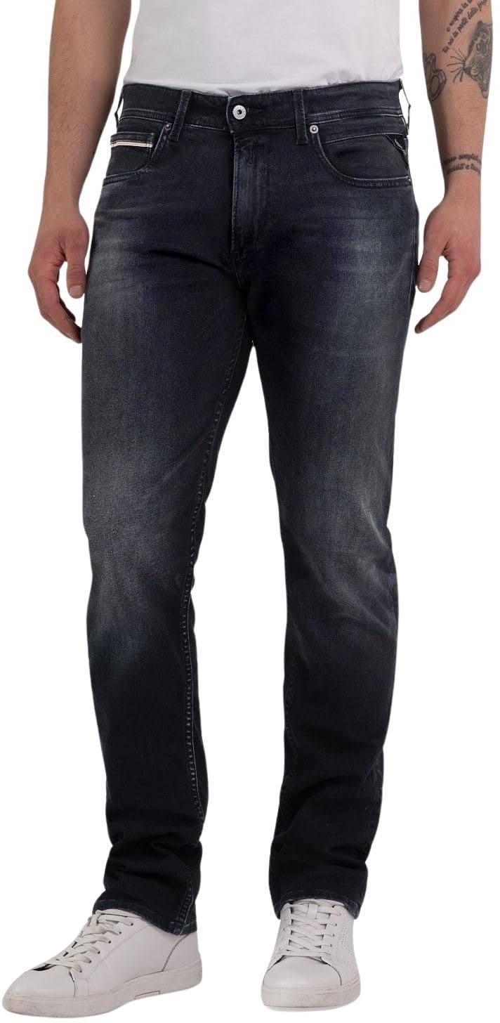Replay men's jeans with power stretch, gray (Dark Gray 097), 34W / 30L