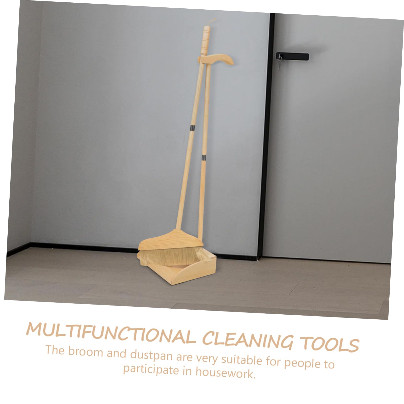 Escoba de Madera Largo de Mango de Limpieza, Recogedor Juego | Cerdas Suaves y Mango Ergonómico, Uso Doméstico y Exteriores, Ligero y Resistente al Desgaste