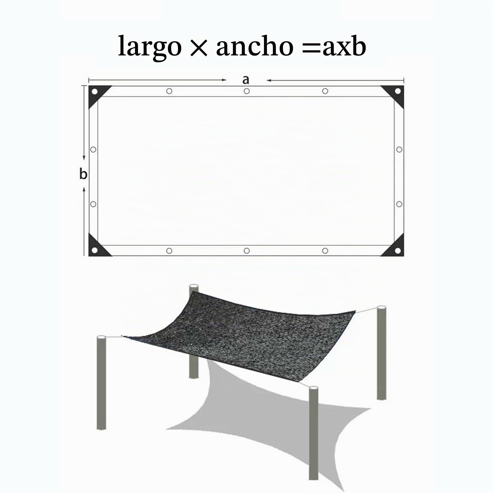 Lona de Malla para Sombra de 10x10 m para Patio, Tela de Sombra para Invernadero, Red de Sombra para Plantas Negra, Malla Resistente a los Rayos UV, Cubierta de Malla para sombrilla con Ojal