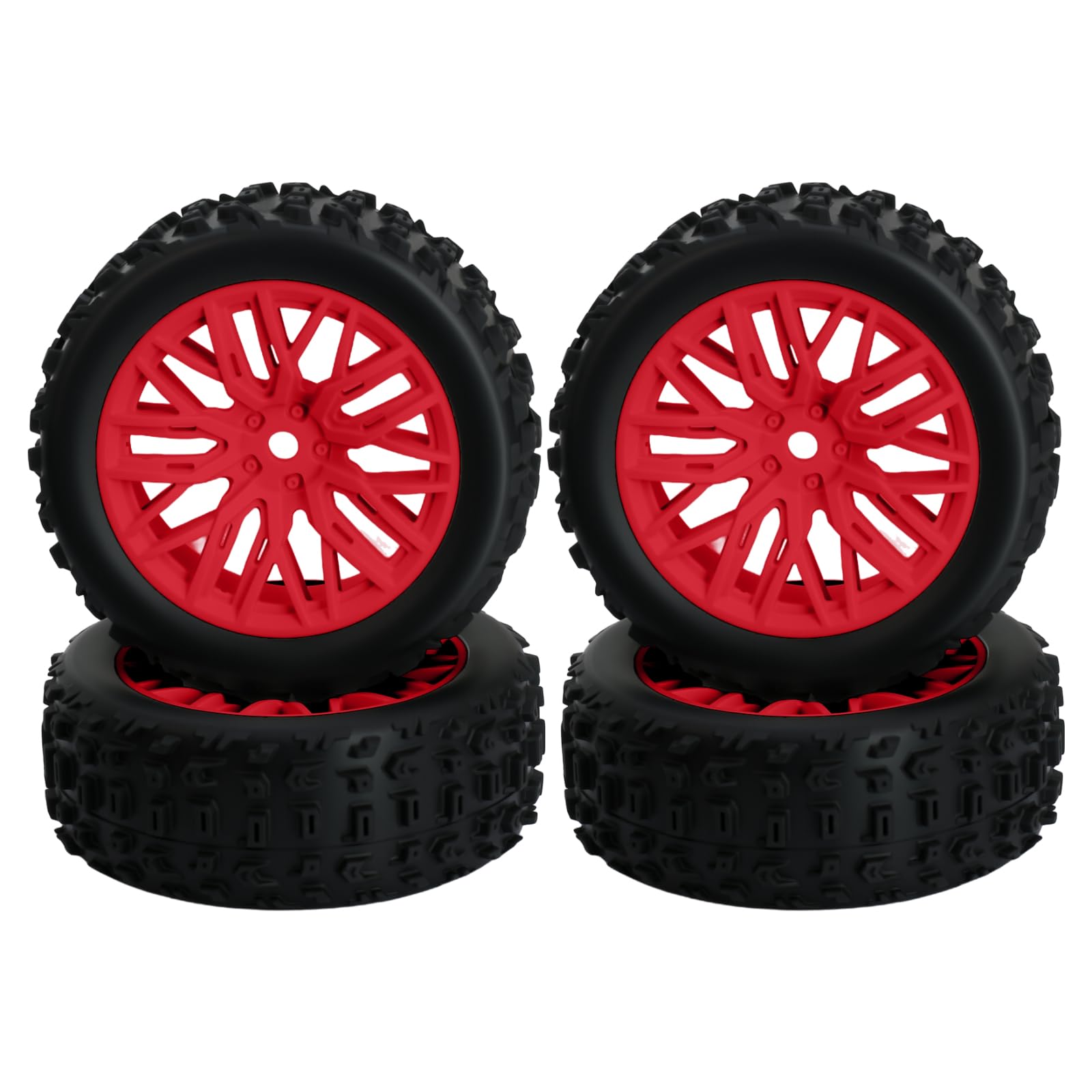 4Pcs RC Wheels and Tires for 1/18 Typhon Grom RC Crawler Car (Red)