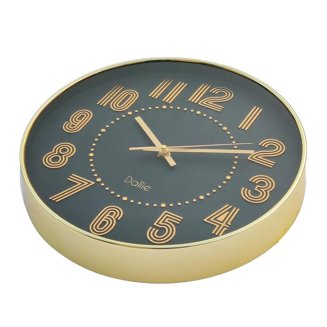 Golden Noir 12-Inch Wall Clock Elegance in Time I Analogue Clock with Snooze and Light, Quiet Quartz Movement (Black Golden)