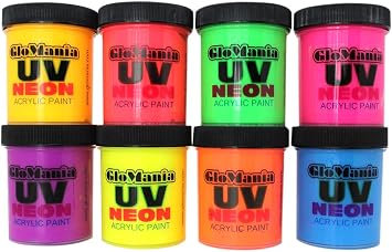 8 Color Neon Acrylic Paint Set .5oz pots 4oz Total, UV Black Light, Rave Fluorescent