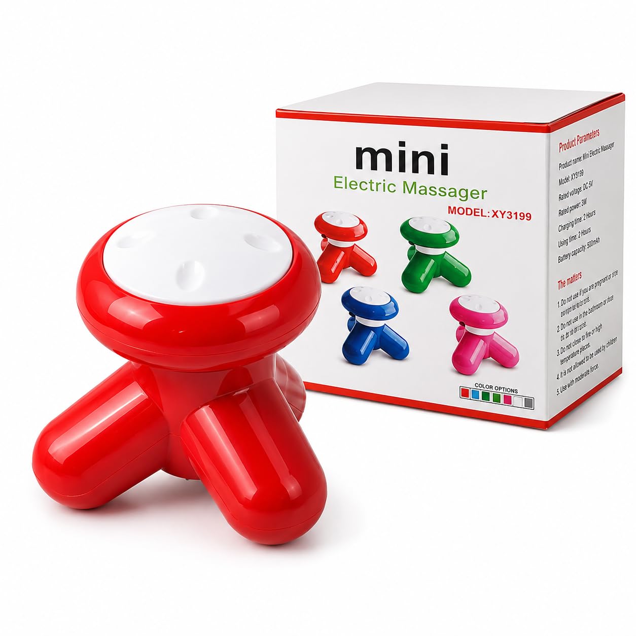Mini Electric Massager XY3199, Handheld Body Massager, Red | USB Rechargeable, 500mAh Battery, 2 Hours Use Time, 3W Rated Power, Multiple Colour Options-image-38