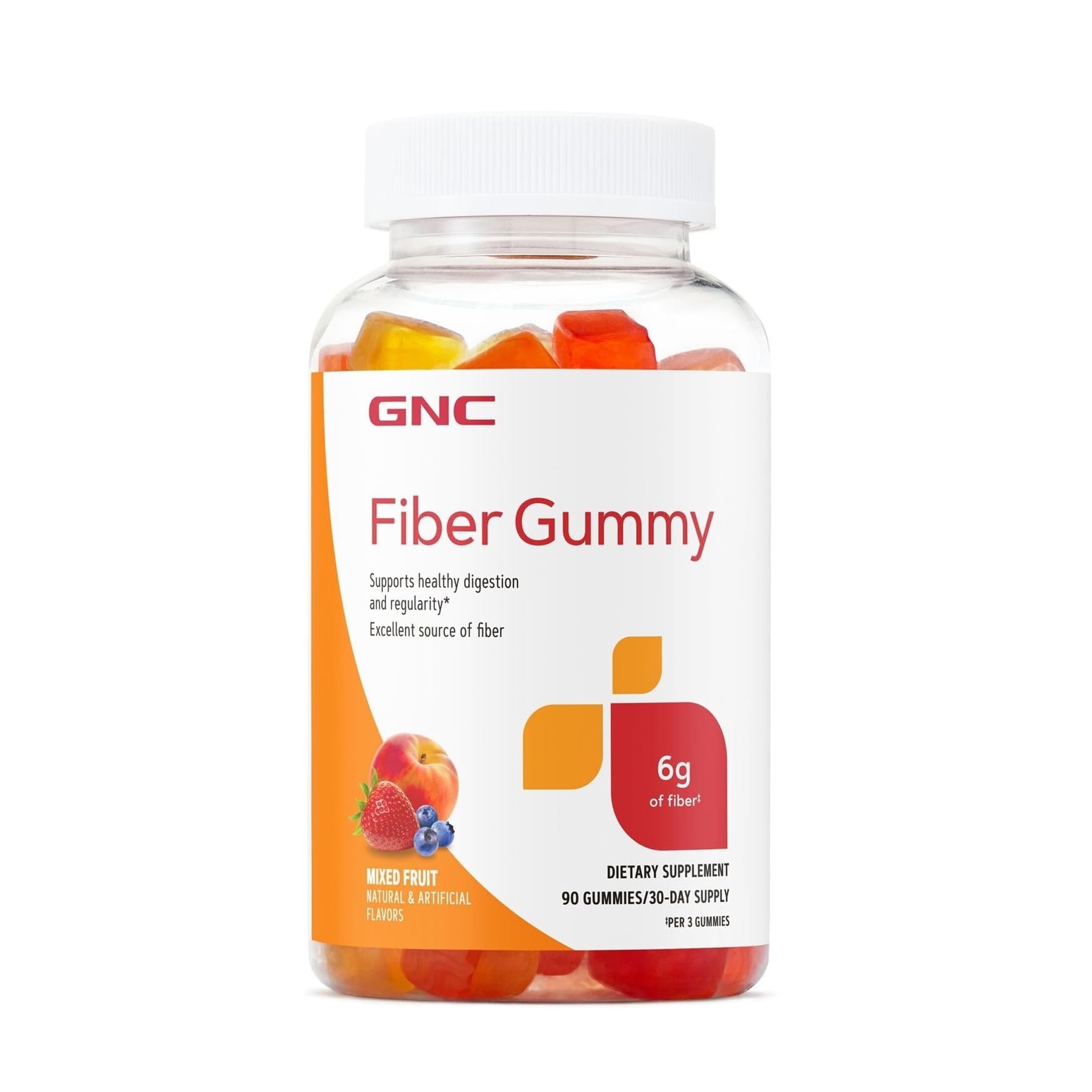 GNC Fiber 6g Gummy, Supports Digestion, Mixed Fruit, 90 Gummies